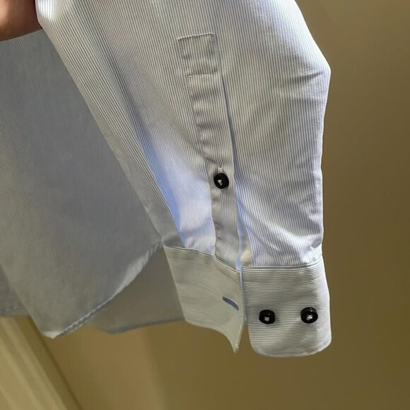 Hugo Boss Classic Business Casual Pinstriped Long Sleeve Button Down Blue - 39 - Picture 5 of 15